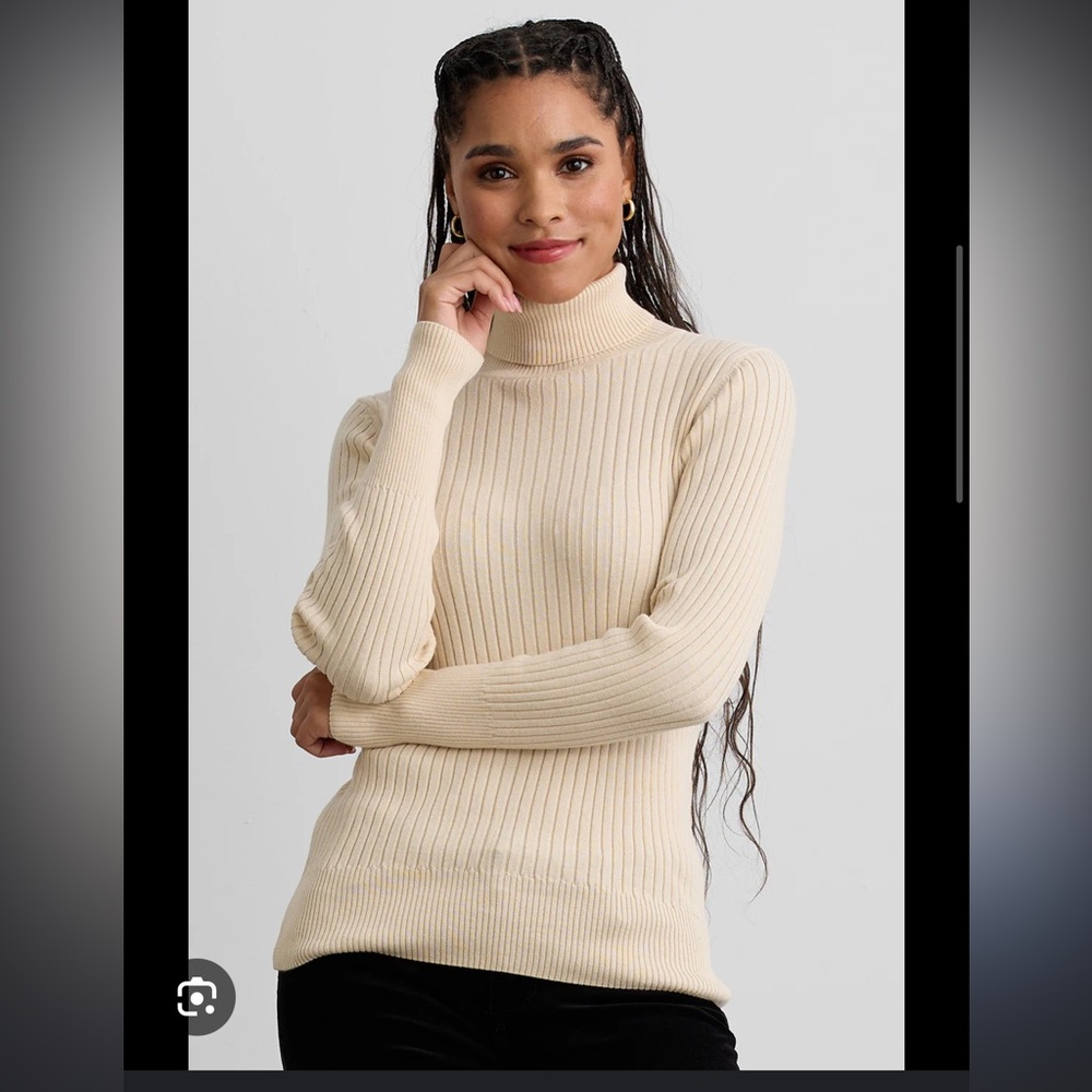 Fair indigo ribbed organic cotton turtleneck sweater cream medium